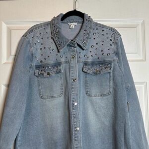 Tribal Jeans Women Denim Jacket with Jewels SZ XL